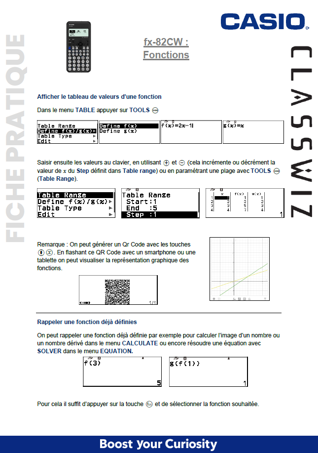 Fiche pratique les fonctions avec la fx-82CW